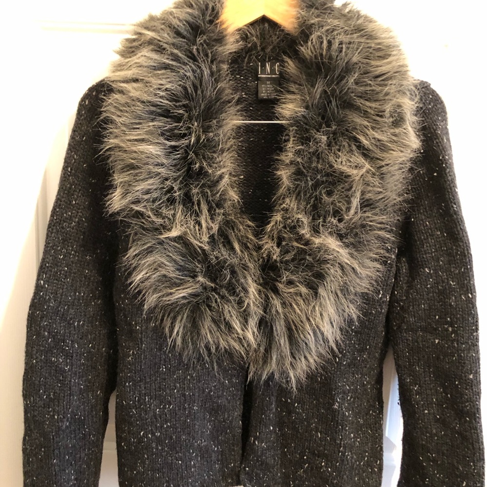 INC Sweater with fur collar